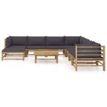 vidaXL Salon de jardin 9 Pièces avec coussins gris foncé bambou