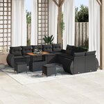 Ensemble de Canapé de Jardin 13 pièces avec Coussins Noir Poly Rotin Acacia