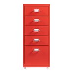 Caisson de bureau armoire meuble de rangement à roulettes avec 5 tiroirs 69 x 28 x 41 cm acier rouge 03_0009105