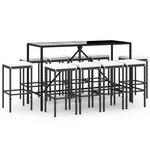 vidaXL Ensemble de bar de jardin 11 Pièces avec coussins noir poly rotin