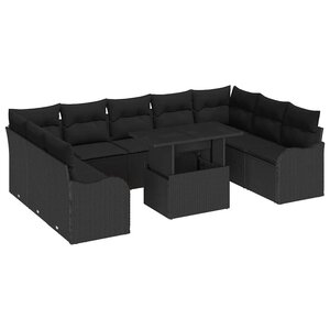 vidaXL Ensemble de canapé de jardin 10 Pièces Noir Poly Rattan