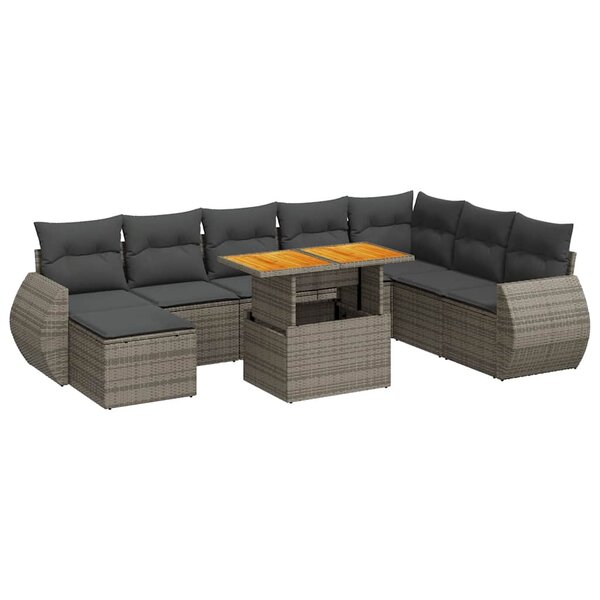 vidaXL Salon de jardin 9 Pièces avec coussins gris résine tressée