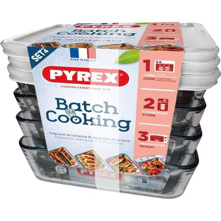 PYREX Lot de 4 plat a four BATCH COOKING 4x 1,5L Cook&Freeze