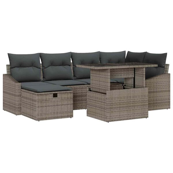 vidaXL Ensemble de canapé de jardin 7 Pièces Gris polyrotin