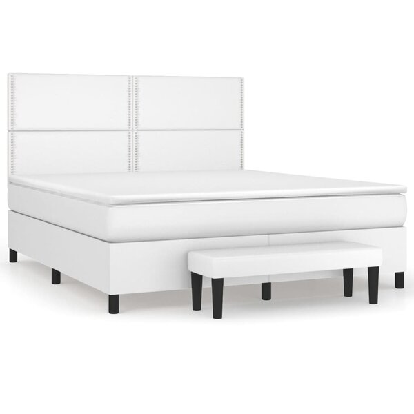 vidaXL Sommier à lattes de lit avec matelas Blanc 160x200cm Similicuir