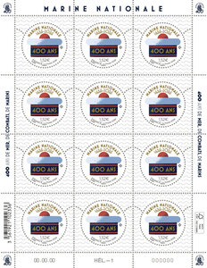 Feuille de 12 timbres - 400 ans de la Marine nationale (1626-2026) - Lettre Verte