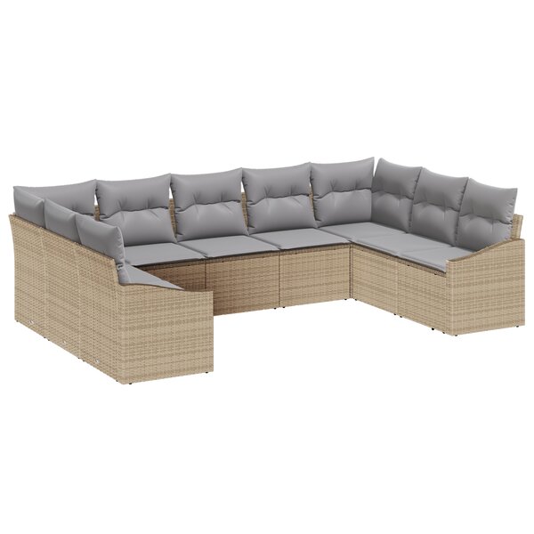 vidaXL Ensemble de salle à manger de jardin 9 pièces avec coussins en rotin poly beige