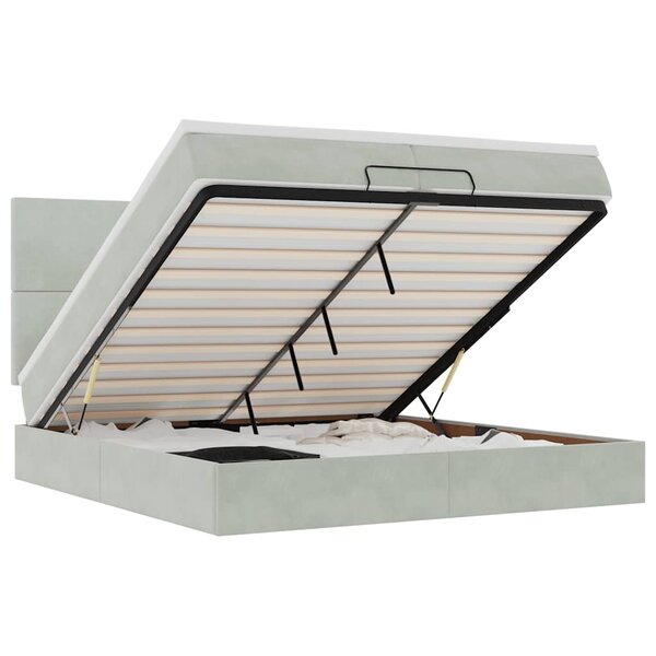 vidaXL Cadre de lit ottoman avec matelas gris clair 200x200 cm velours
