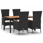 vidaXL Ensemble à manger de jardin coussins 5Pièces Noir Résine tressée