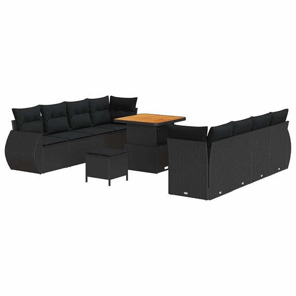 vidaXL Ensemble de canapé de jardin 11 Pièces Noir Poly rotin