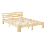 Lit en Bois 160x200 cm Naturel - Lit Double avec 2 Matelas - Massif
