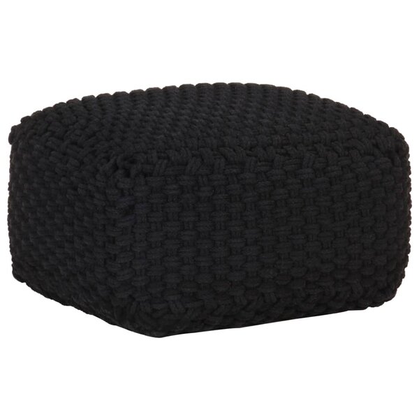 Vidaxl pouf tricoté à la main noir 50x50x30 cm coton