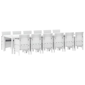 Ensemble de salle à manger de jardin de 13 pièces avec coussins en poly rattan blanc