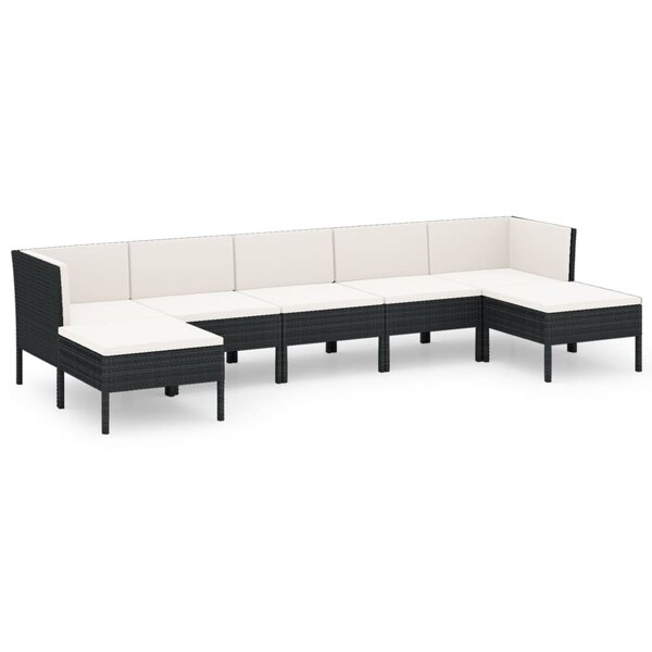 vidaXL Salon de jardin 7 Pièces avec coussins Résine tressée Noir