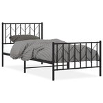 vidaXL Cadre de lit métal avec tête de lit/pied de lit noir 90x190 cm