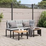 vidaXL Ensemble de banc de jardin avec coussins 3 Pièces noir