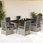 vidaXL Ensemble à manger de jardin et coussins 7 Pièces gris rotin