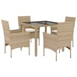 vidaXL Ensemble à manger de jardin et coussins 5 Pièces beige rotin verre