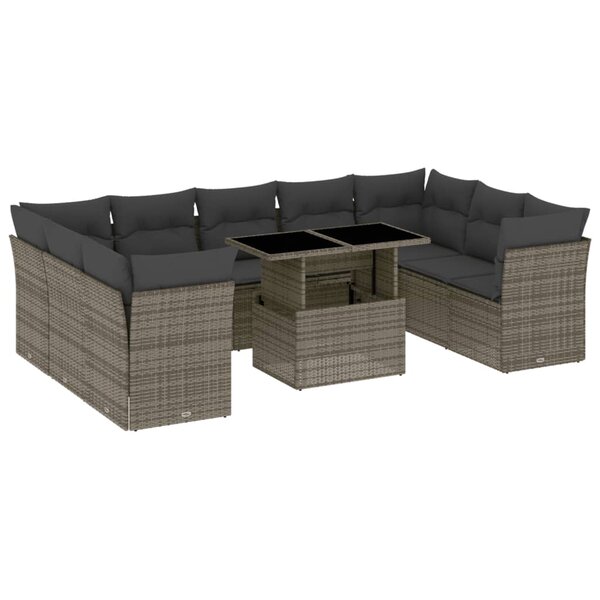 vidaXL Salon de jardin avec coussins 10 Pièces gris résine tressée