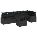 vidaXL Ensemble de canapé de jardin 7 pièces avec coussins en poly rotin noir