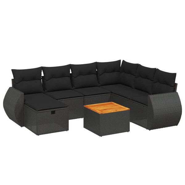 vidaXL Salon de jardin 8 Pièces avec coussins noir résine tressée
