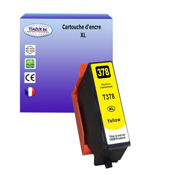 T3AZUR- Cartouche Compatible avec Epson T3784 (378XL) remplace Epson Expression Photo XP-15000 HD XP-8500 XP-8505 XP-8600 XP-8605 -Jaune