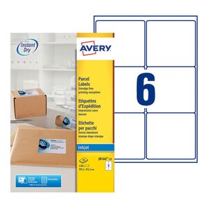 Étiquettes auto-adhésives d'expédition opaques,  99.1 x 93,1 mm - 25 feuilles, 6 étiquettes par feuilles a4 - blanches (paquet 150 unités)