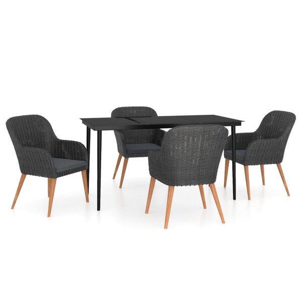 vidaXL Ensemble à manger de jardin avec coussins 5 Pièces Noir
