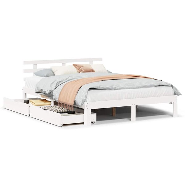 vidaXL Cadre de lit avec tiroirs sans matelas blanc 140x190 cm