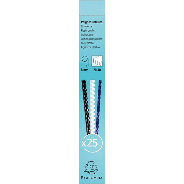 Boite 25 Reliures Spirales Plastique 8mm - Blanc - Exacompta