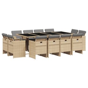 vidaXL Ensemble à manger de jardin coussins 13 Pièces mélange beige rotin
