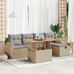 vidaXL Salon de jardin 6 Pièces avec coussins beige résine tressée acacia