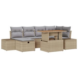 vidaXL Ensemble de canapé de jardin 7 Pièces Beige Poly rotin