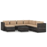 vidaXL Salon de jardin 9 Pièces avec coussins gris bois imprégné