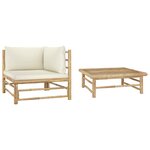 vidaXL Salon de jardin 2 Pièces avec coussins blanc crème Bambou