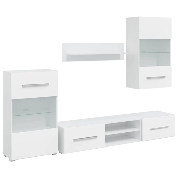 vidaXL Meubles TV 5 Pièces avec lumière LED blanc mat bois d'ingénierie