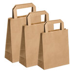 Lot de 250 sacs cabas en papier kraft brun marron havane avec poignée plate 320 x 170 x 270 mm 14 Litres résistant papier 80g/m² non imprimé
