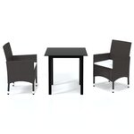 vidaXL Ensemble à dîner de jardin avec coussins 3 Pièces poly rotin brun