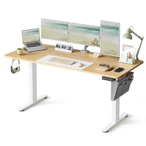 Bureau électrique assis-debout bureau réglable en hauteur 60 x 120 x (72-120) cm 4 hauteurs mémorisables pochette de rangement pour bureau marron 12_0004584