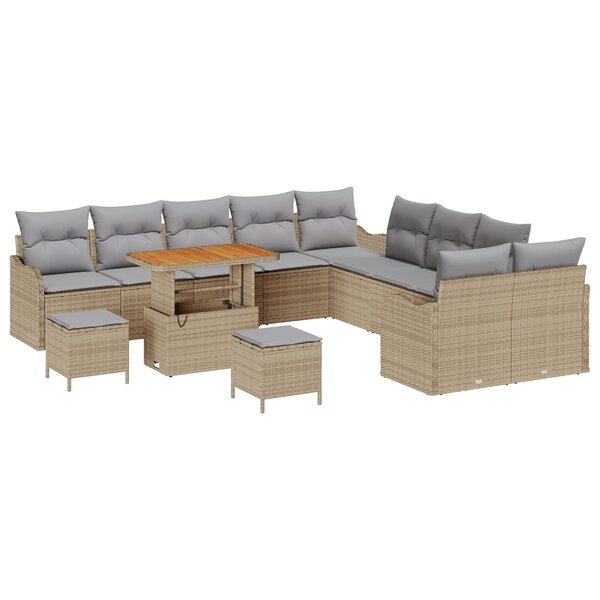 Ensemble de Canapé de Jardin 13 pièces avec Coussins Beige Poly Rattan