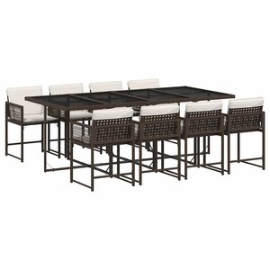 vidaXL Ensemble à manger de jardin et coussins 9 Pièces marron poly rotin