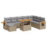 vidaXL Salon de jardin avec coussins 9 Pièces beige résine tressée acacia