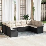 vidaXL Ensemble de canapé de jardin avec coussin 9 Pièces Noir Poly rotin