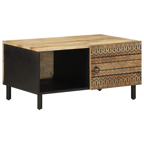 vidaXL Table basse noir 80x50x40 cm bois de manguier massif brut