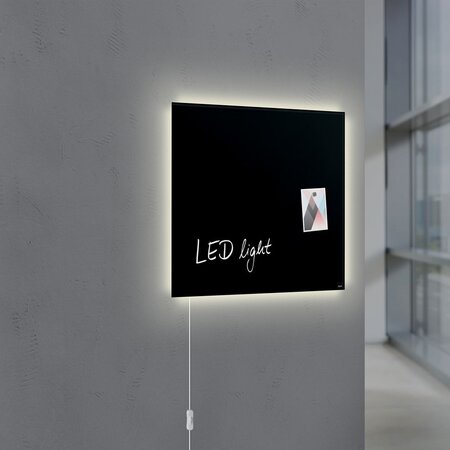 Artverum tableau magnétique design, éclairage Led, surface en verre trempé ultra-brillant - 48 x 48 cm - Noir