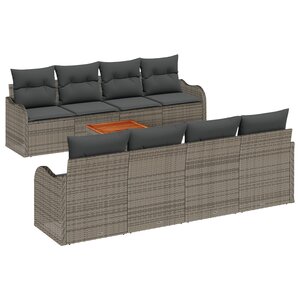 Ensemble de canapé de jardin vidaXL 9 pièces avec coussins gris poly rotin acacia