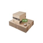 Pack and Move - Lot 15 cartons déménagement hauteur modubale : variable - 60 x 45 x 31-41 cm - Poignées renforcées - 1 adhésif offert