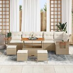 vidaXL Ensemble de canapé de jardin 10 Pièces Beige polyrotin