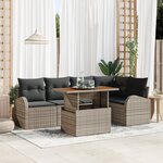 Ensemble de Canapé de Jardin 6 Pièces avec Coussins Gris Rattan Poly