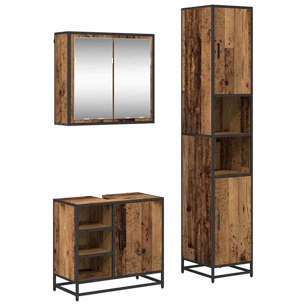 vidaXL Ensemble de mobilier de salle de bain 3 Pièces Bois Ancien